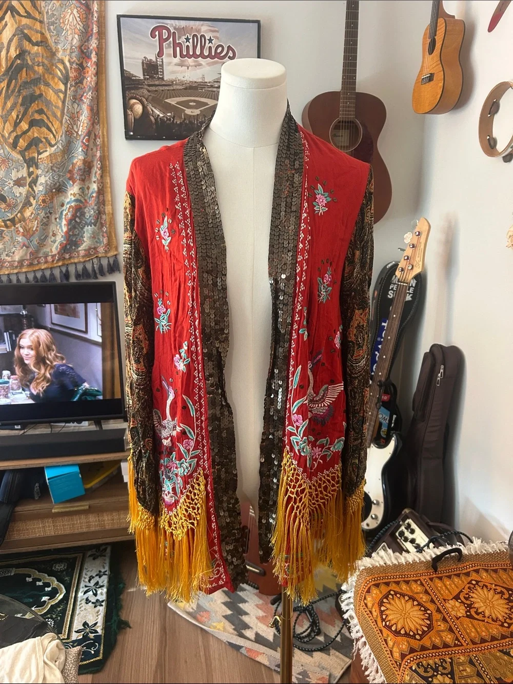 Free People Embroidered Fringe Kimono
